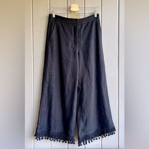 'S MaxMara Women's 8 Linen Wide Leg Palazzo Pants with Fringe Hem NWT